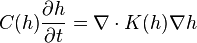  C(h)\frac{\partial h}{\partial t}= \nabla \cdot K(h) \nabla h 