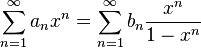 \sum_{n=1}^\infty a_n x^n = 
\sum_{n=1}^\infty b_n \frac{x^n}{1-x^n}