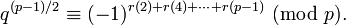 q^{(p-1)/2} \equiv (-1)^{r(2) + r(4) + \cdots + r(p-1)}\text{ (mod }p).