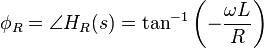 \phi_R =  \angle H_R(s)  = \tan^{-1}\left(-\frac{\omega L}{R}\right)