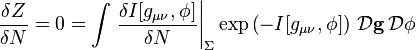 \frac{\delta Z}{\delta N}=0=\int \left.\frac{\delta I[g_{\mu\nu},\phi]}{\delta N}\right|_{\Sigma} \exp\left(-I[g_{\mu\nu},\phi]\right)\,\mathcal{D}\bold{g}\, \mathcal{D}\phi