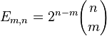  E_{m,n} = 2^{n-m}{n \choose m} 