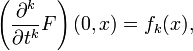 \displaystyle{\left(\frac{\partial^k}{\partial t^k}F\right)(0,x) = f_k(x),}