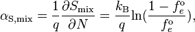  \qquad \qquad  \alpha_\mathrm{S,mix} = \frac{1}{q}\frac{\partial S_\mathrm{mix}}{\partial N} = \frac{k_\mathrm{B}}{q}\mathrm{ln}(\frac{1 - f_e^\mathrm{o}}{f_e^\mathrm{o}}),