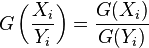 G\left(\frac{X_i}{Y_i}\right) = \frac{G(X_i)}{G(Y_i)}