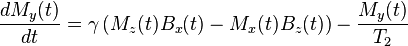 \frac {d M_y(t)} {d t} = \gamma \left ( M_z (t) B_x (t) - M_x (t) B_z (t) \right ) - \frac {M_y(t)} {T_2}