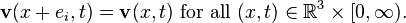 \mathbf{v}(x+e_i,t)=\mathbf{v}(x,t)\text{ for all } (x,t) \in \mathbb{R}^3\times[0,\infty).