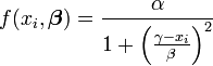 f(x_i, \boldsymbol \beta)=\frac{\alpha}{1+\left(\frac{\gamma-x_i}{\beta} \right)^2}