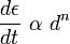 \frac{d\epsilon}{dt}~\alpha  ~d^n