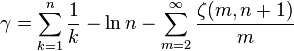 \gamma = \sum_{k=1}^n \frac1{k} - \ln n -\sum_{m=2}^\infty \frac{\zeta(m,n+1)}{m}