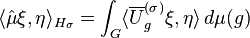 \langle \hat{\mu}\xi,\eta\rangle_{H_\sigma} = \int_G \langle \overline{U}^{(\sigma)}_g\xi,\eta\rangle\,d\mu(g)