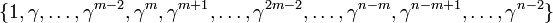 \{1, \gamma,\ldots, \gamma^{m-2},\gamma^m,\gamma^{m+1},\ldots,\gamma^{2m-2},\ldots,\gamma^{n-m},\gamma^{n-m+1},\ldots,\gamma^{n-2}\}