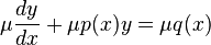 \mu{\frac{dy}{dx}} + \mu{p(x)y}  = \mu{q(x)}