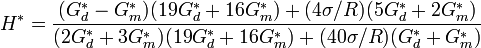 H^*=\frac{(G^*_d-G^*_m)(19G^*_d+16G^*_m)+(4\sigma/R)(5G^*_d+2G^*_m)}{(2G^*_d+3G^*_m)(19G^*_d+16G^*_m)+(40\sigma/R)(G^*_d+G^*_m)}