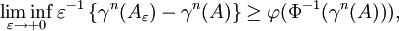 \liminf_{\varepsilon \to +0} 
 \varepsilon^{-1} \left\{ \gamma^n (A_\varepsilon) - \gamma^n(A) \right\}
 \geq \varphi(\Phi^{-1}(\gamma^n(A))),