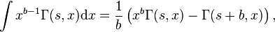 
\int x^{b-1} \Gamma(s,x) \mathrm d x = \frac{1}{b} \left( x^b \Gamma(s,x) - \Gamma(s+b,x) \right),
