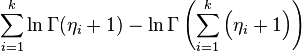  \sum_{i=1}^k \ln \Gamma(\eta_i+1) - \ln \Gamma\left(\sum_{i=1}^k\Big(\eta_i+1\Big)\right)
