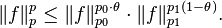 \|f\|_p^p\le\|f\|_{p_0}^{p_0\cdot\theta}\cdot\|f\|_{p_1}^{p_1(1-\theta)}.