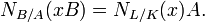 N_{B/A}(xB) = N_{L/K}(x)A.