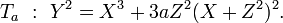 T_a\  :\  Y^2 = X^3 + 3aZ^2(X+Z^2)^2.