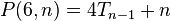 P(6,n) = 4T_{n-1} + n 