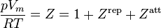 \frac{p V_m}{RT}=Z=1 + Z^{\rm{rep}} + Z^{\rm{att}}