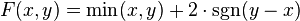 F(x,y) = \min(x,y) + 2\cdot\sgn(y-x)