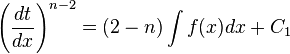 \left({\frac {dt}{dx}}\right)^{n-2}=(2-n)\int f(x)dx+C_{1}