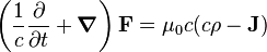  \left(\frac{1}{c}\dfrac{\partial }{\partial t} + \boldsymbol{\nabla}\right)\bold{F} = \mu_0 c (c \rho - \bold{J}) 