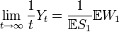  \lim_{t \to \infty} \frac{1}{t} Y_t = \frac{1}{\mathbb{E}S_1} \mathbb{E}W_1 