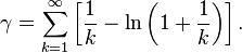 \gamma = \sum_{k=1}^\infty \left[\frac1{k} - \ln\left(1+\frac1{k}\right)\right].