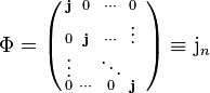 \Phi = \left(\begin{smallmatrix}\mathbf{j} & 0 & \cdots & 0\\0 & \mathbf{j} & \cdots & \vdots\\ \vdots & &\ddots & &\\0 & \cdots & 0 & \mathbf{j}\end{smallmatrix}\right) \equiv \mathrm{j}_n