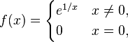 
f(x)= 
\begin{cases}
e^{1/x} &x\neq 0,\\
0 & x=0,
\end{cases}
