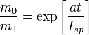 \frac{m_0}{m_1} = \exp\left[\frac{at}{I_{sp}}\right]