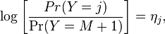  
\log \left[ \frac{Pr(Y = j)}{\mathrm{Pr}(Y = M+1)} \right] = \eta_j,
