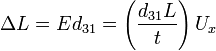 \Delta L = Ed_{31} = \left ( \frac{d_{31}L}{t} \right )U_x