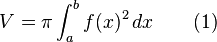 V = \pi \int_a^b f(x)^2 \,dx \qquad (1)