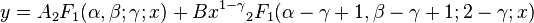 y = A {{}_2 F_1}(\alpha, \beta; \gamma; x) + B x^{1 - \gamma} {{}_2 F_1}(\alpha - \gamma + 1, \beta - \gamma + 1; 2 - \gamma; x)\,