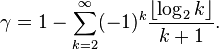 \gamma = 1 - \sum_{k=2}^{\infty}(-1)^k\frac{\left\lfloor\log_2 k\right\rfloor}{k+1}.