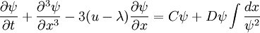  \frac{\partial \psi}{\partial t}+\frac{\partial^3 \psi}{\partial x^3}-3(u-\lambda)
\frac{\partial \psi}{\partial x}=C\psi+D\psi\int \frac{dx}{\psi^2}