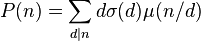 P(n) = \sum_{d \mid n} d \sigma(d) \mu(n/d)