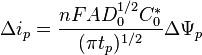 \Delta i_p=\frac{nFAD_0^{1/2}C_0^*}{(\pi t_p)^{1/2}}\Delta \Psi_p