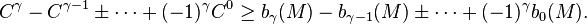 C^\gamma -C^{\gamma -1}\pm \cdots + (-1)^\gamma C^0 \ge b_\gamma(M)-b_{\gamma-1}(M)\pm \cdots + (-1)^\gamma b_0(M).