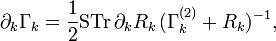 \partial_k \Gamma_k = \frac{1}{2} \text{STr} \,
  \partial_k R_k \, (\Gamma^{(2)}_k + R_k)^{-1},