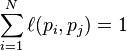 \sum_{i = 1}^N \ell(p_i,p_j) = 1