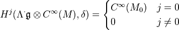  H^{j}(\Lambda^\cdot {\mathfrak g} \otimes C^{\infty}(M),\delta) = \begin{cases} C^{\infty}(M_0) & j = 0 \\ 0 & j \neq 0 \end{cases}