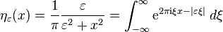 \eta_\varepsilon(x) = \frac{1}{\pi} \frac{\varepsilon}{\varepsilon^2 + x^2}=\int_{-\infty}^{\infty}\mathrm{e}^{2\pi\mathrm{i} \xi x-|\varepsilon \xi|}\;d\xi