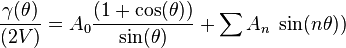 \frac{\gamma(\theta)} {(2V)} = A_0 \frac {(1 + \cos(\theta))} {\sin(\theta)} + \sum  A_n \; \sin (n \theta))