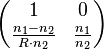 \begin{pmatrix} 1 & 0 \\ \frac{n_1-n_2}{R \cdot n_2} & \frac{n_1}{n_2} \end{pmatrix} 