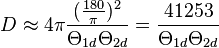 D \approx 4\pi\frac{(\frac{180}{\pi})^2}{\Theta_{1d}\Theta_{2d}} = \frac{41253}{\Theta_{1d}\Theta_{2d}}